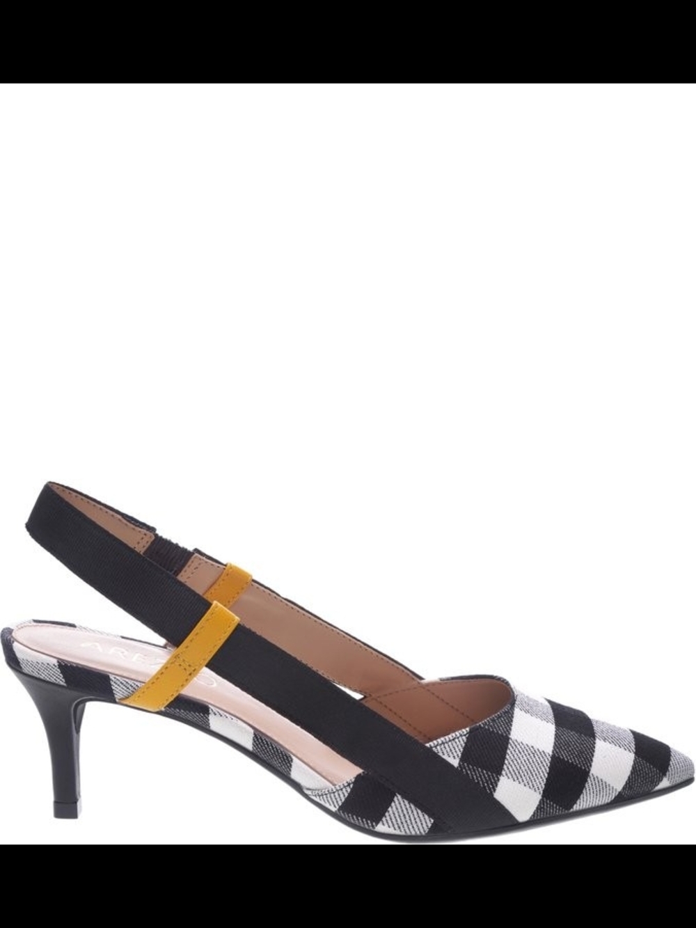 Arezzo Black And White Checkered Slingback Kitten Heels